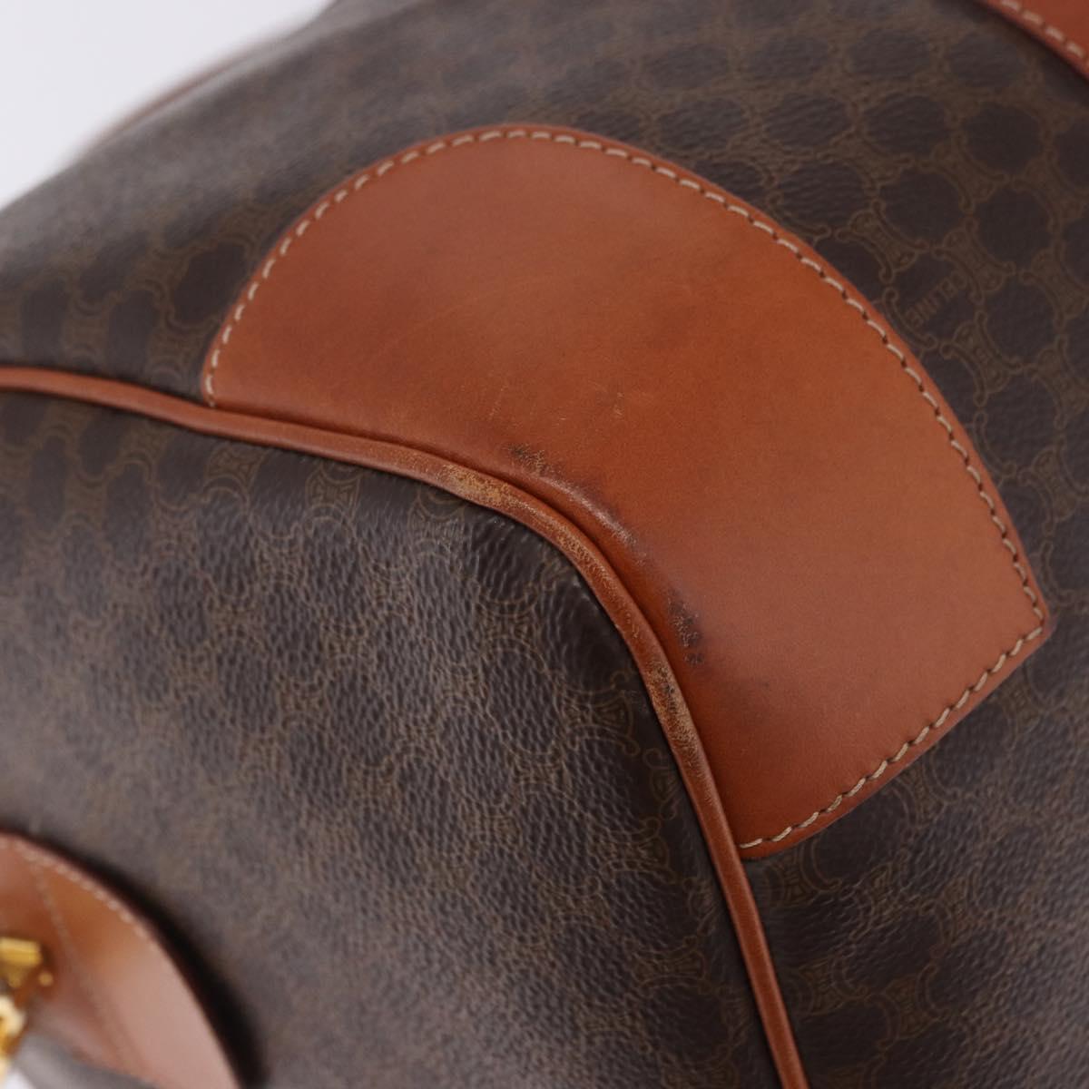 CELINE Macadam Canvas Boston Bag PVC Leather Brown Gold Auth 197668V