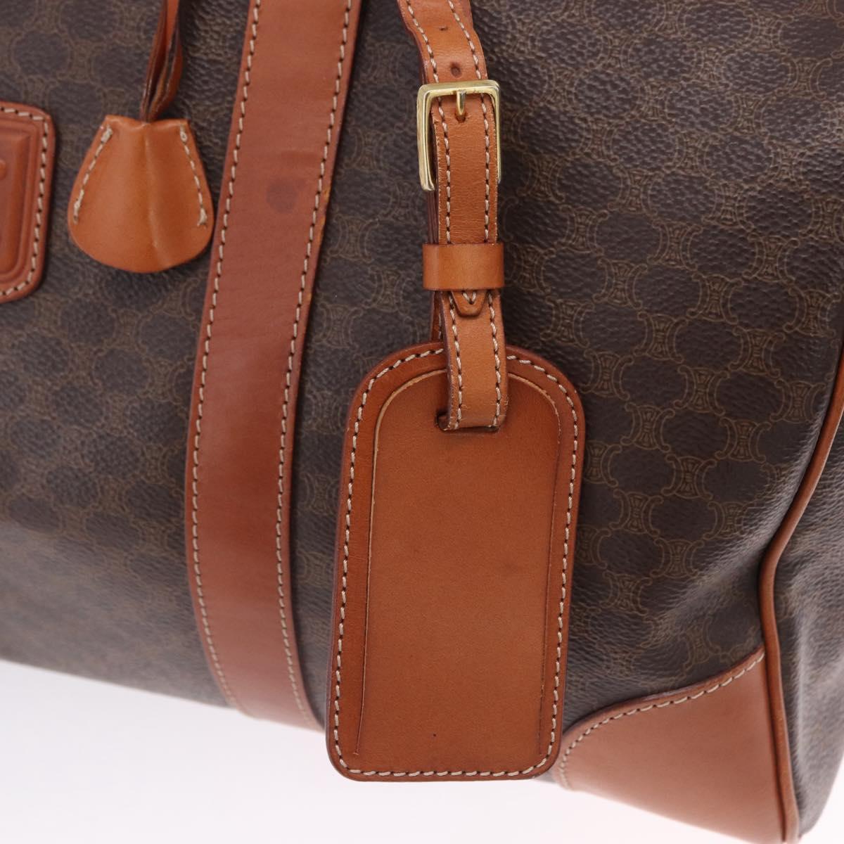 CELINE Macadam Canvas Boston Bag PVC Leather Brown Gold Auth 197668V