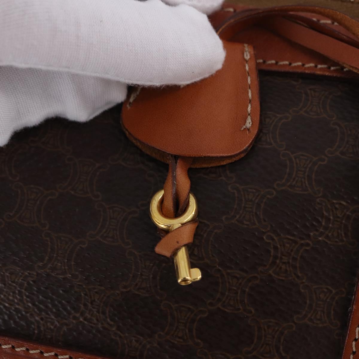 CELINE Macadam Canvas Boston Bag PVC Leather Brown Gold Auth 197668V
