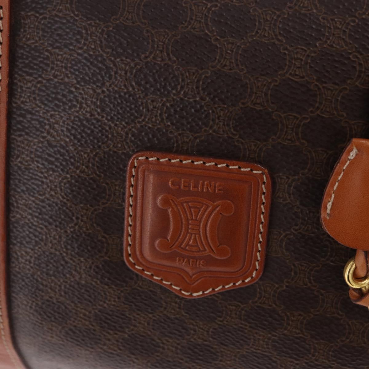 CELINE Macadam Canvas Boston Bag PVC Leather Brown Gold Auth 197668V