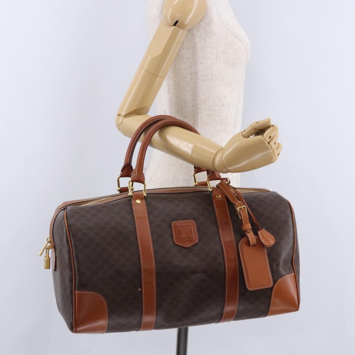 CELINE Macadam Canvas Boston Bag PVC Leather Brown Gold Auth 197668V