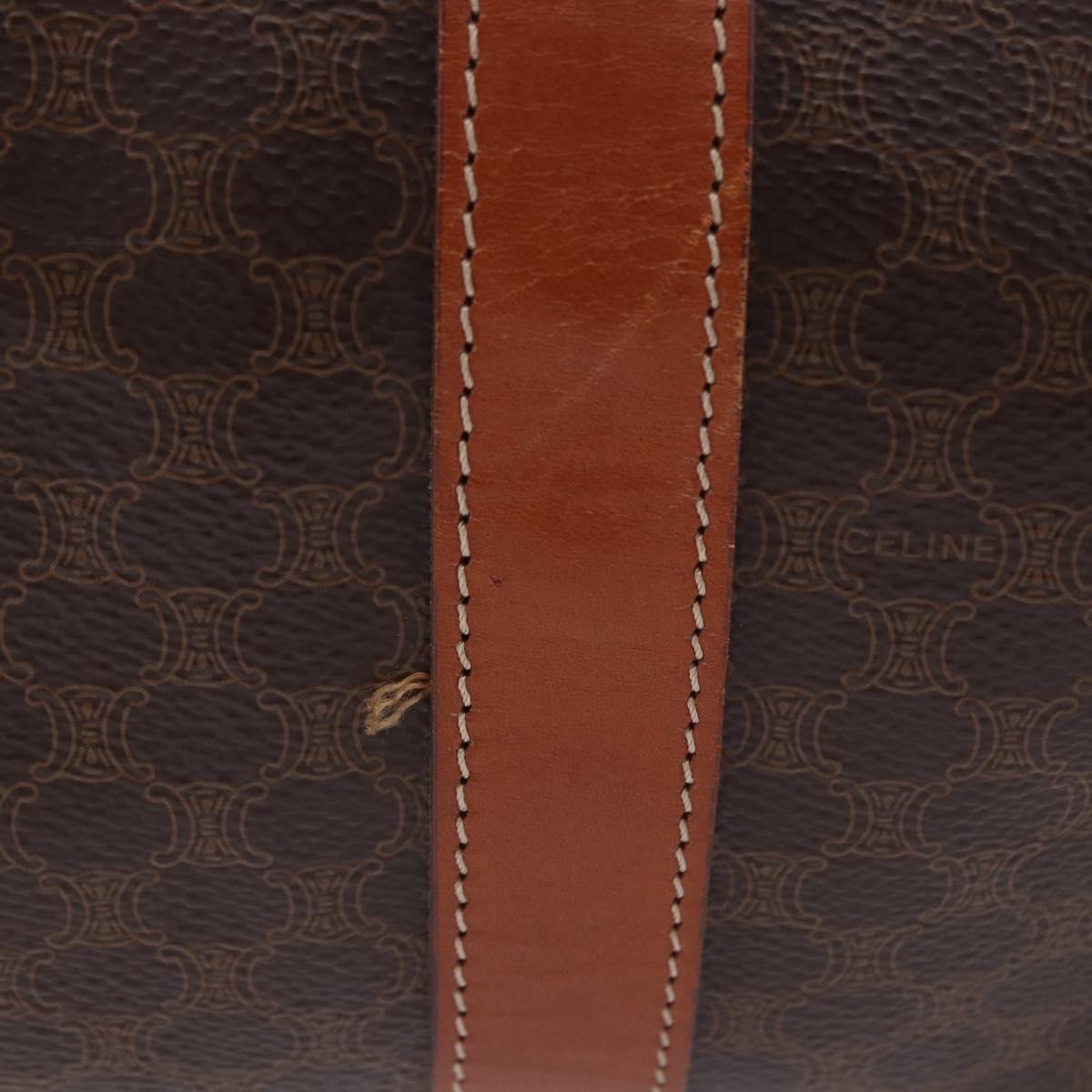 CELINE Macadam Canvas Boston Bag PVC Leather Brown Gold Auth 197668V