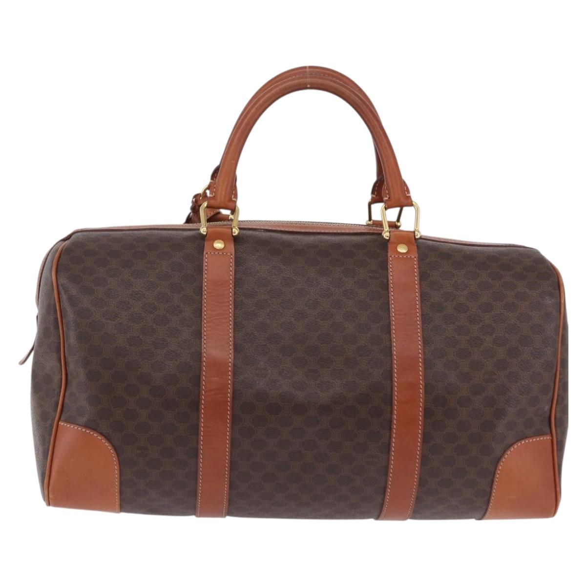 CELINE Macadam Canvas Boston Bag PVC Leather Brown Gold Auth 197668V