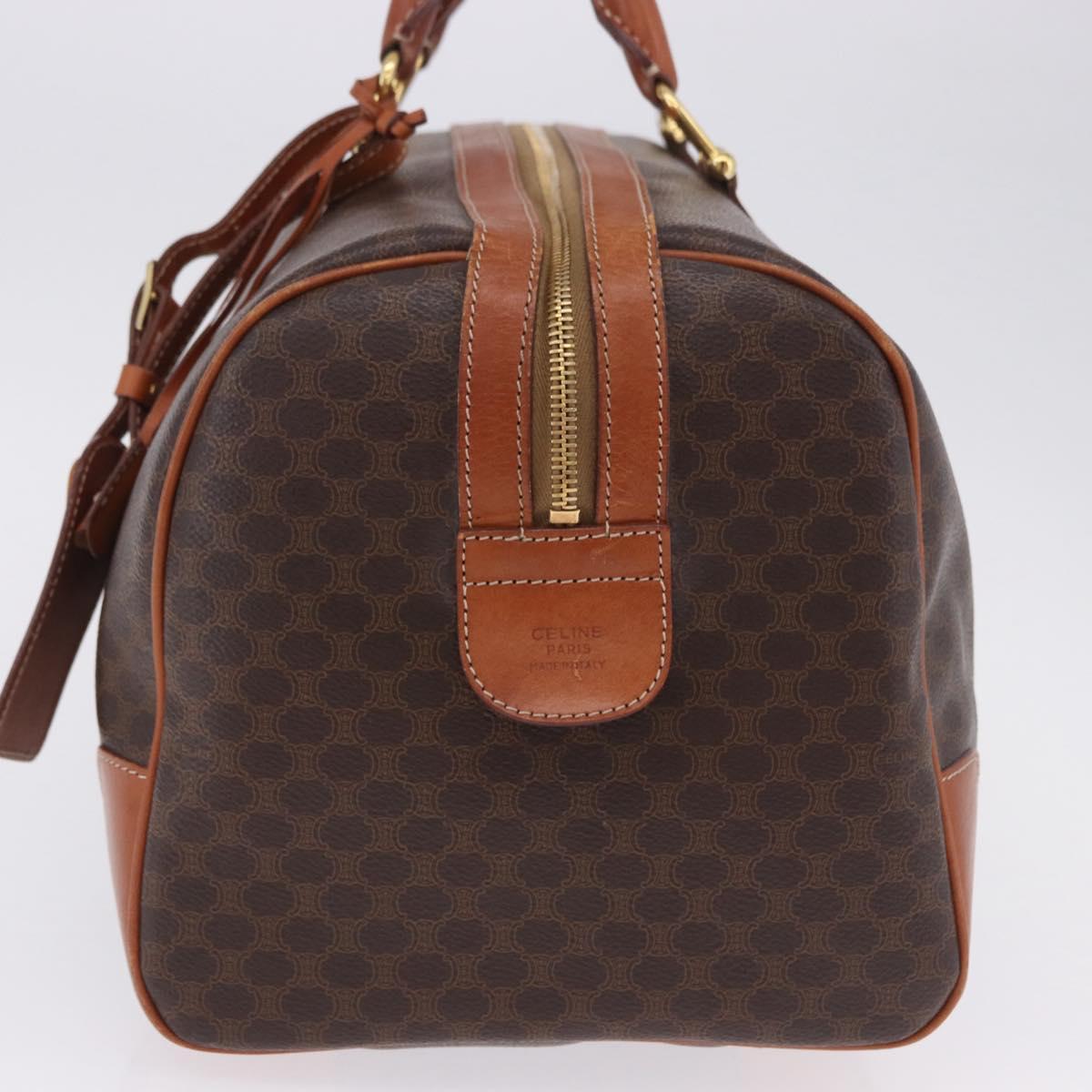 CELINE Macadam Canvas Boston Bag PVC Leather Brown Gold Auth 197668V
