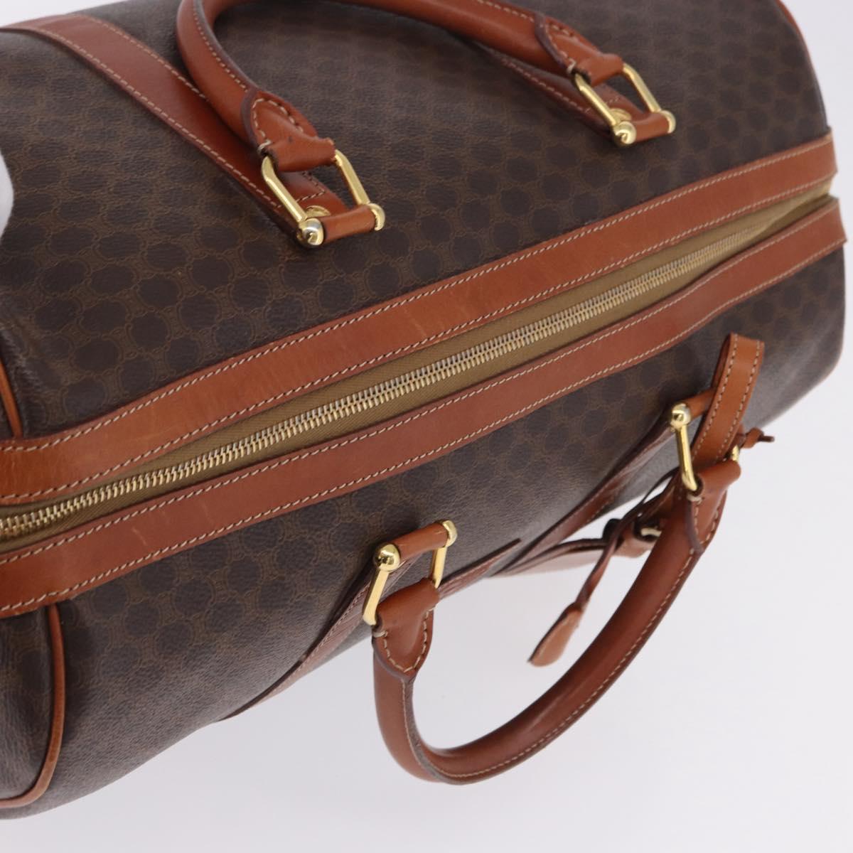CELINE Macadam Canvas Boston Bag PVC Leather Brown Gold Auth 197668V