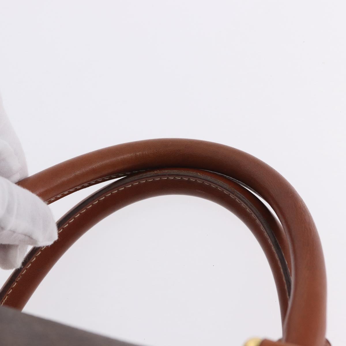 CELINE Macadam Canvas Boston Bag PVC Leather Brown Gold Auth 197668V