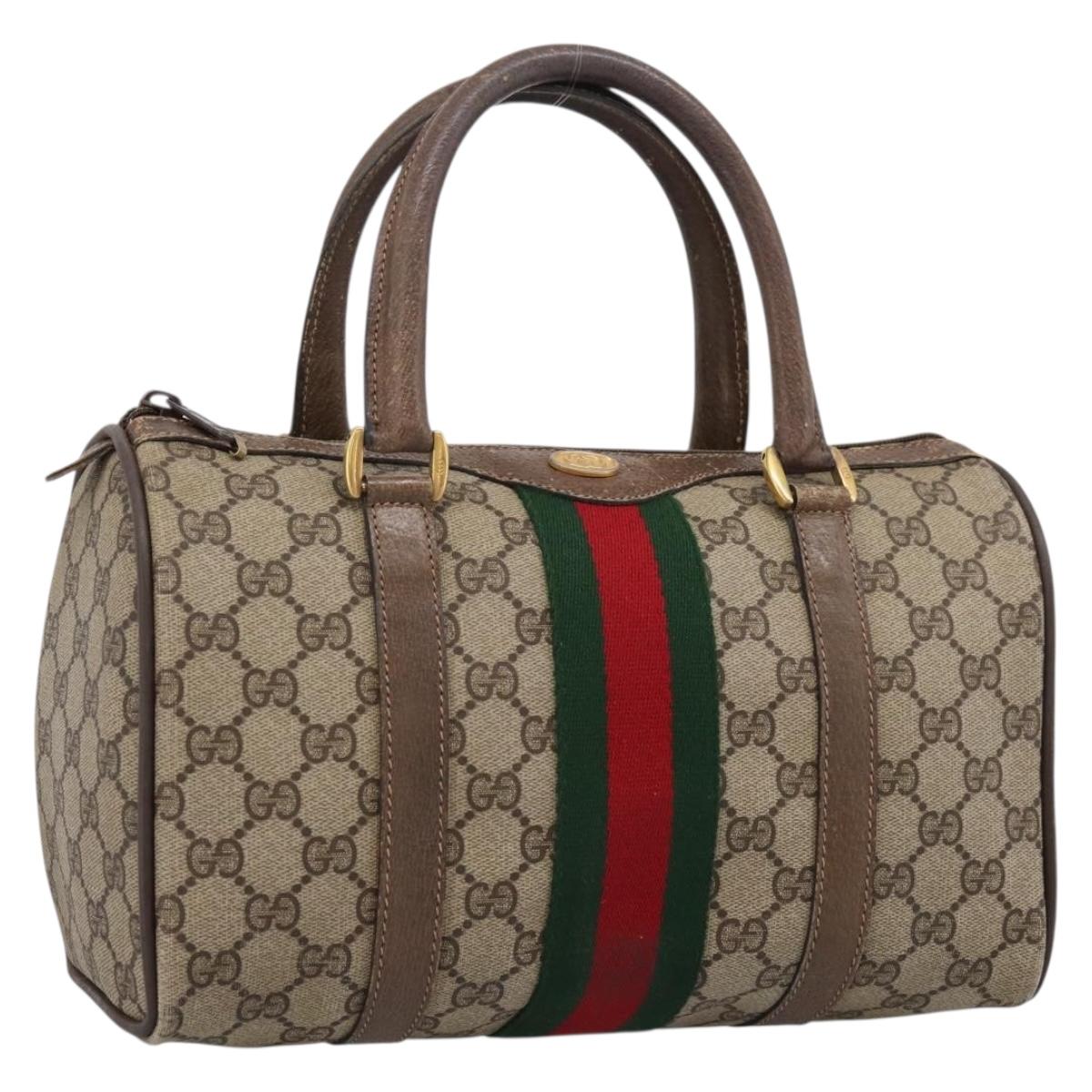 GUCCI GG Supreme Web Sherry Line Hand Bag PVC Beige Gold 39 02 006 Auth 197672