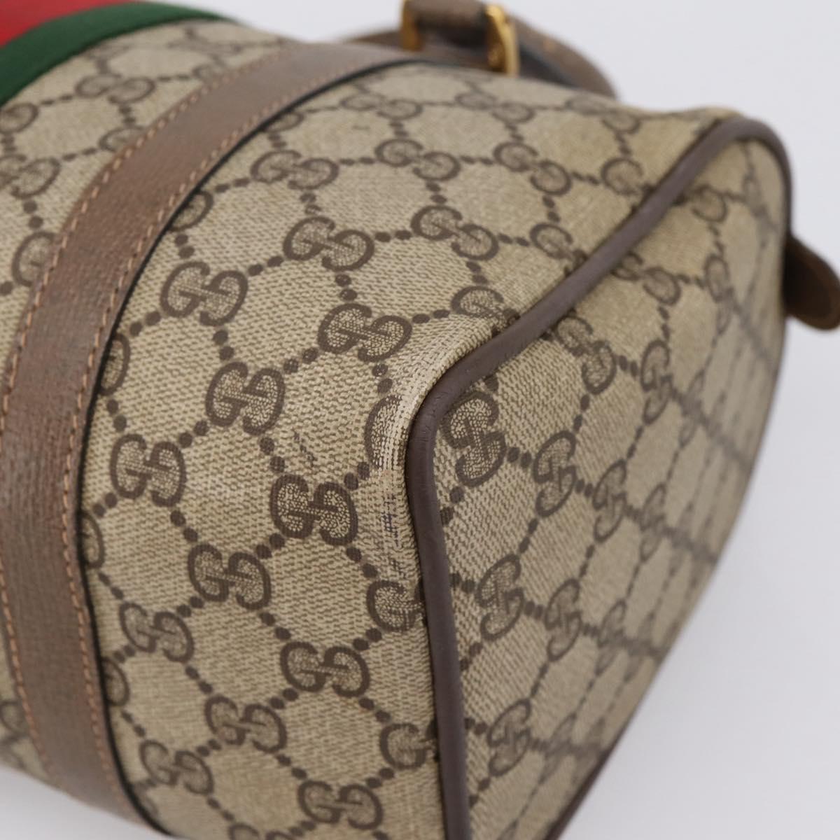 GUCCI GG Supreme Web Sherry Line Hand Bag PVC Beige Gold 39 02 006 Auth 197672