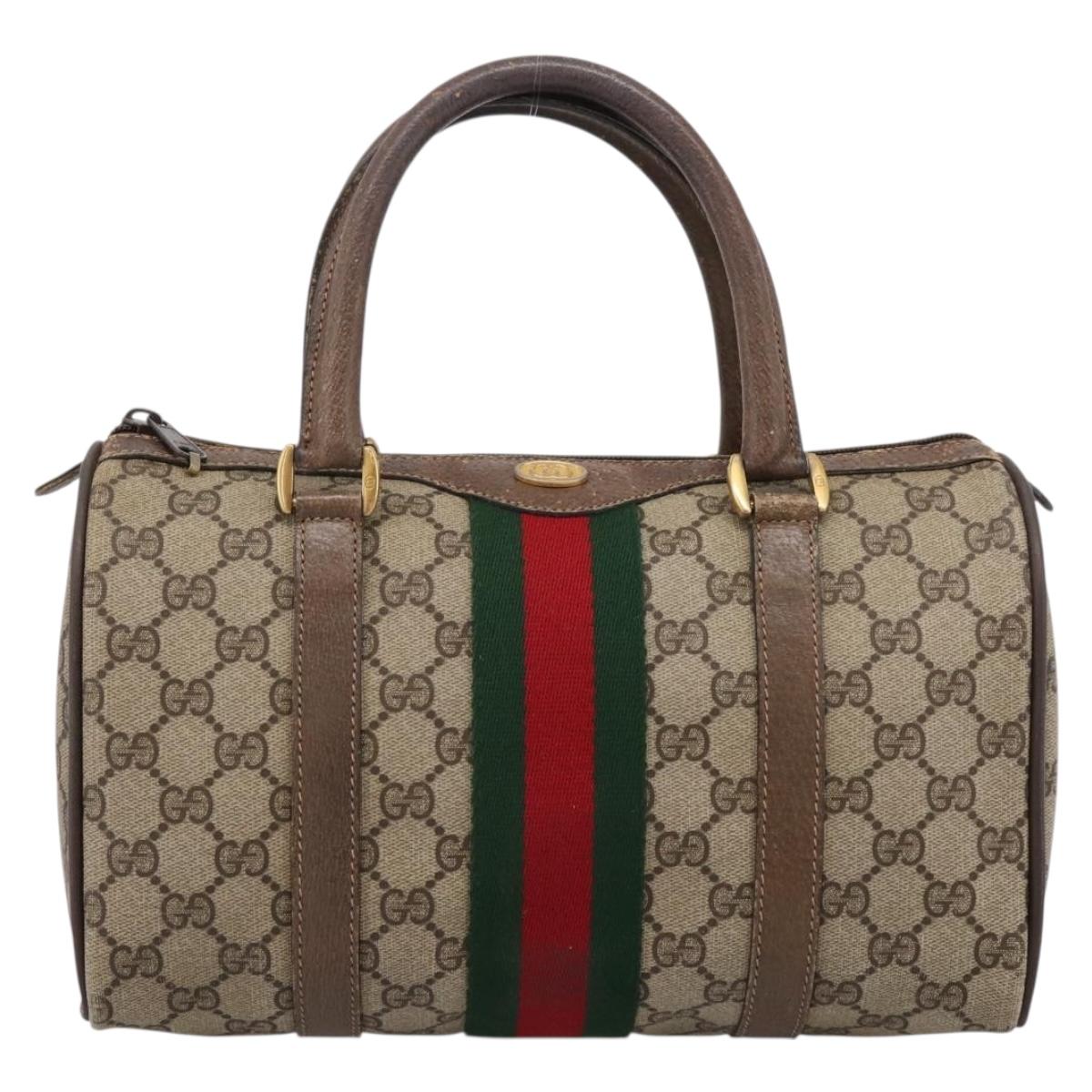 GUCCI GG Supreme Web Sherry Line Hand Bag PVC Beige Gold 39 02 006 Auth 197672