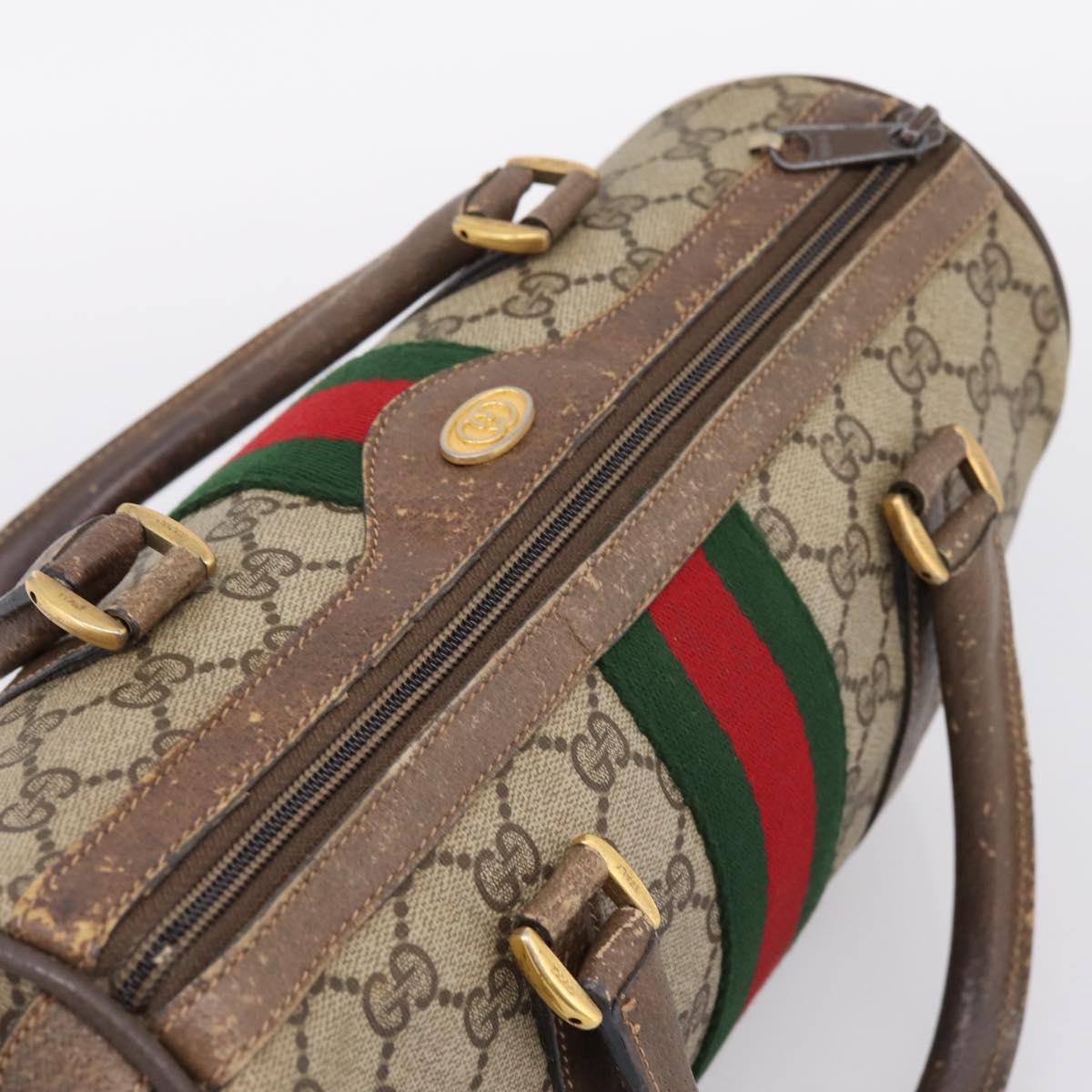 GUCCI GG Supreme Web Sherry Line Hand Bag PVC Beige Gold 39 02 006 Auth 197672