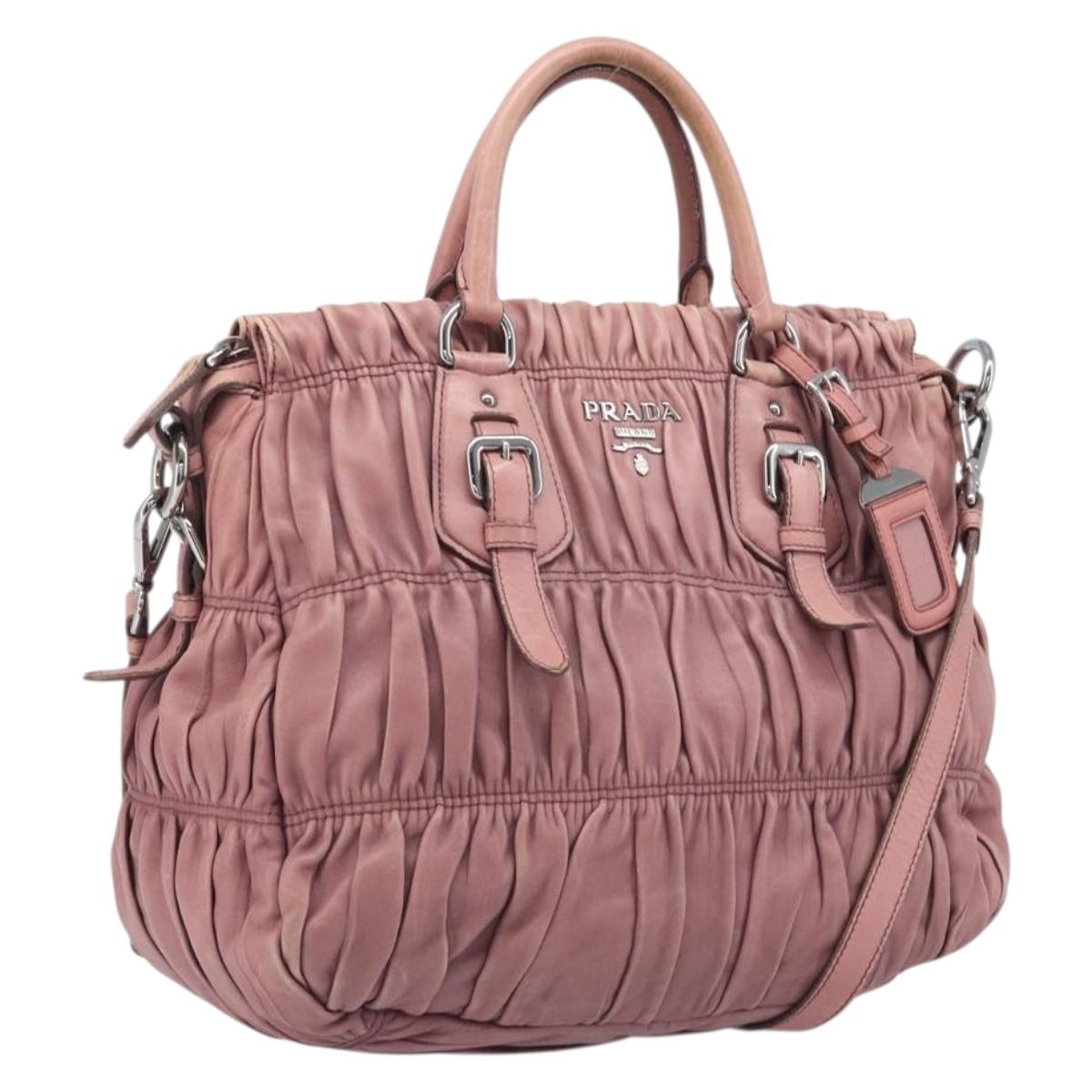 PRADA Hand Bag Leather 2way Pink Silver Auth 197673