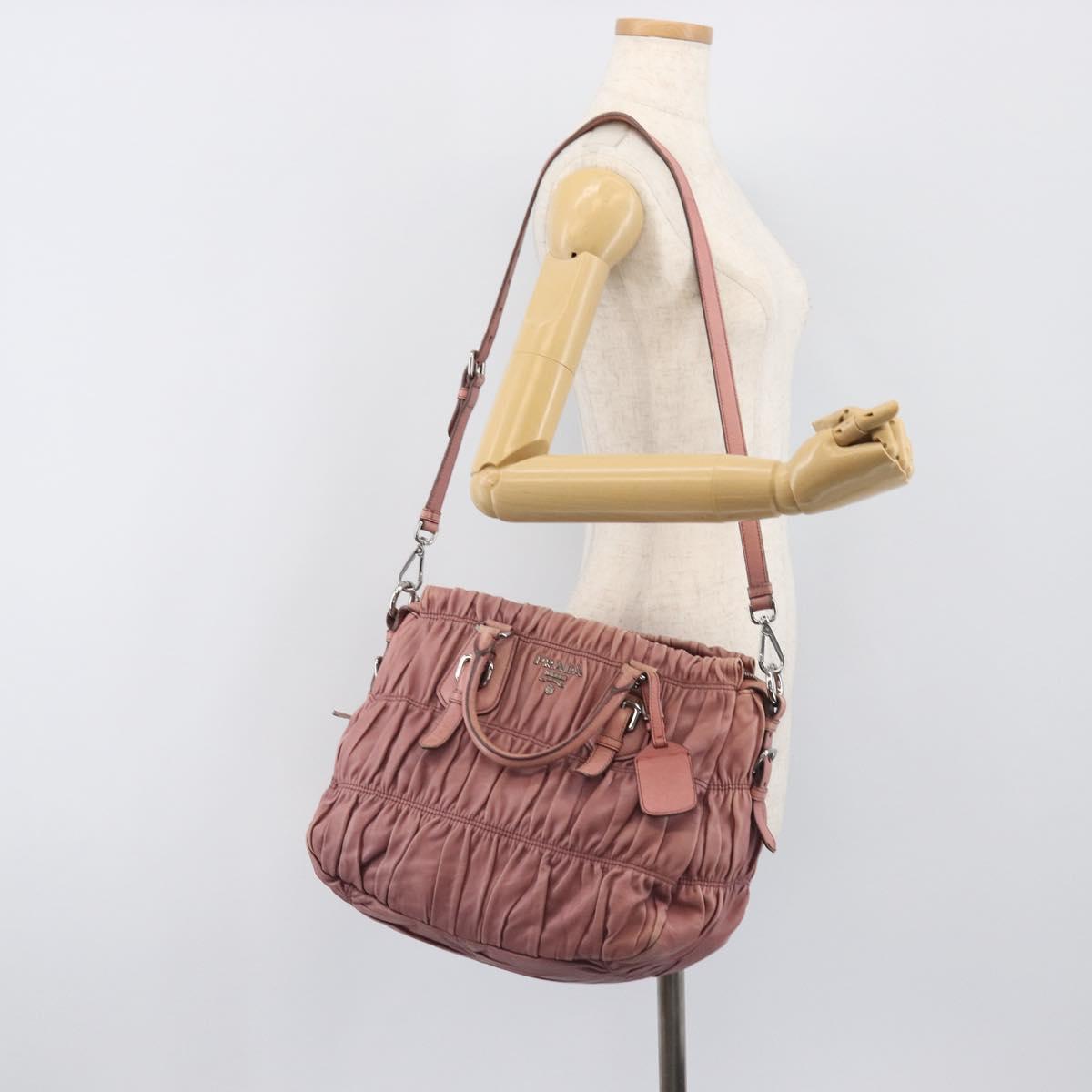 PRADA Hand Bag Leather 2way Pink Silver Auth 197673