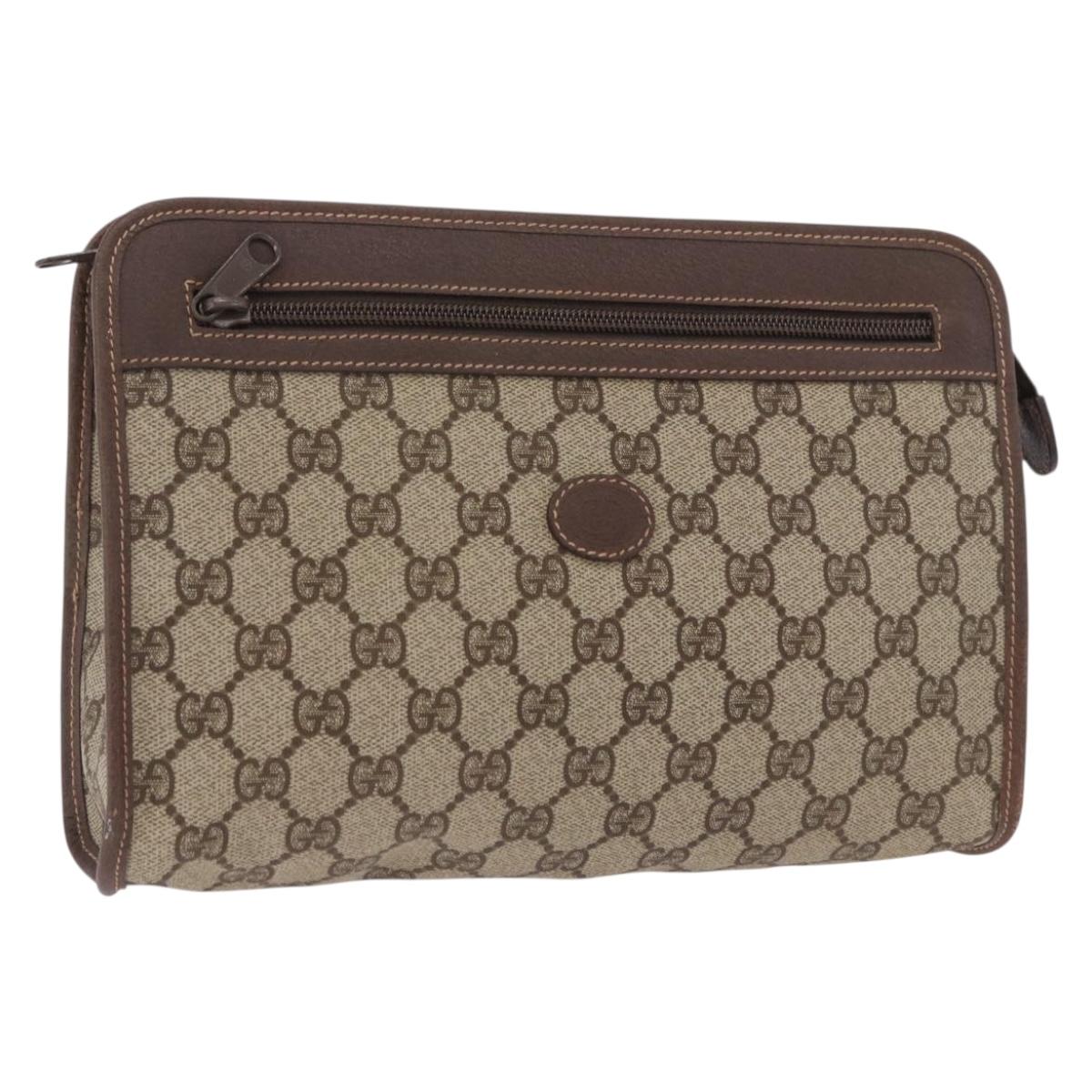 GUCCI GG Supreme Clutch Bag PVC Beige 014 115 6063 Auth 197675A