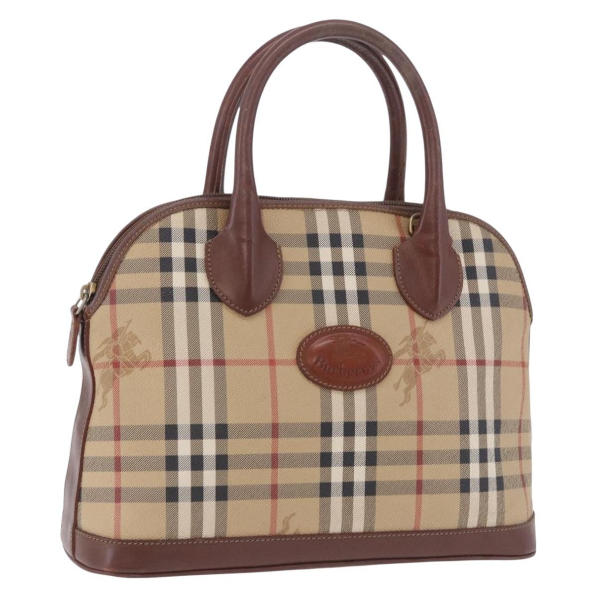 Burberrys Nova Check Hand Bag PVC Beige Gold Auth 197676