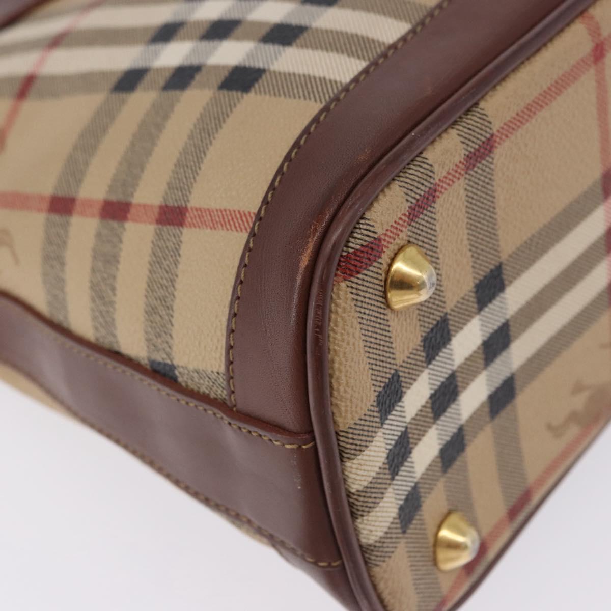 Burberrys Nova Check Hand Bag PVC Beige Gold Auth 197676