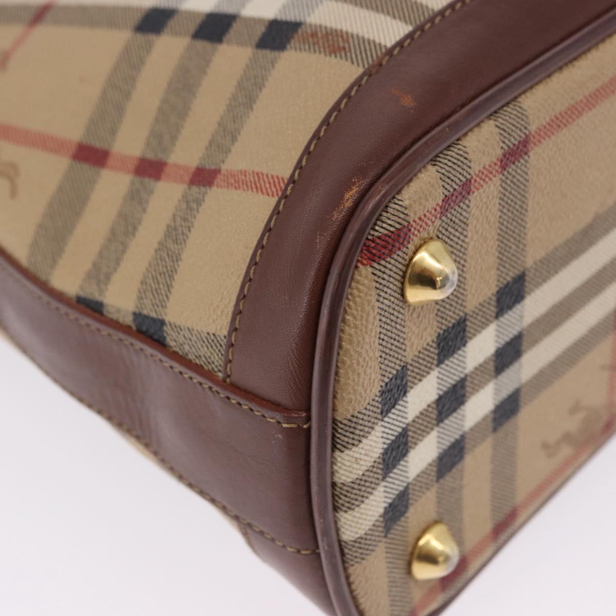 Burberrys Nova Check Hand Bag PVC Beige Gold Auth 197676