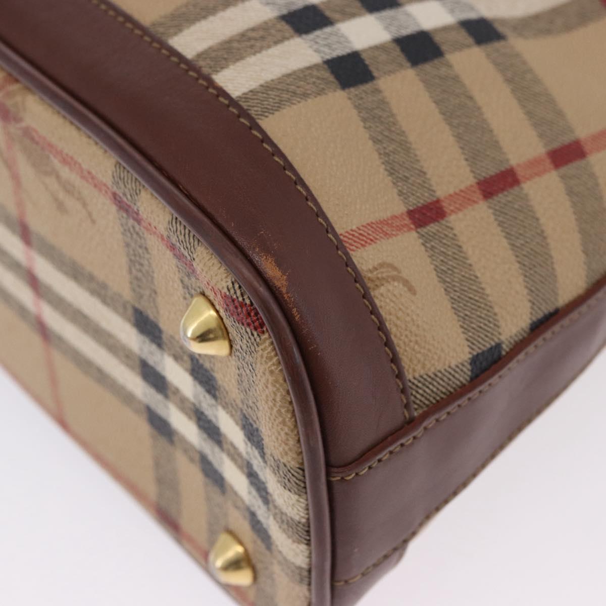 Burberrys Nova Check Hand Bag PVC Beige Gold Auth 197676
