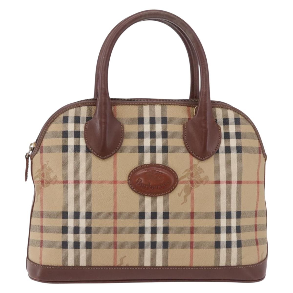 Burberrys Nova Check Hand Bag PVC Beige Gold Auth 197676