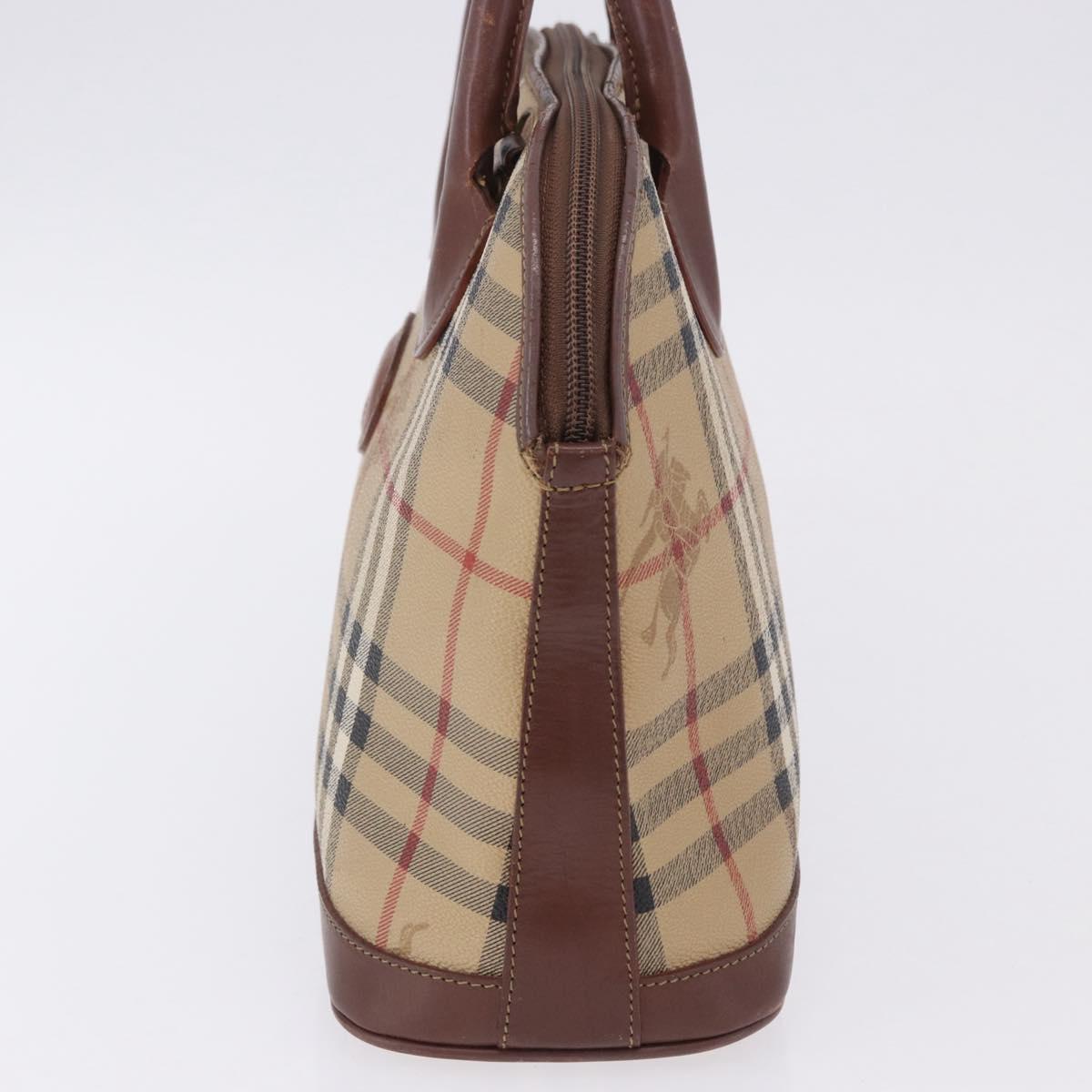 Burberrys Nova Check Hand Bag PVC Beige Gold Auth 197676