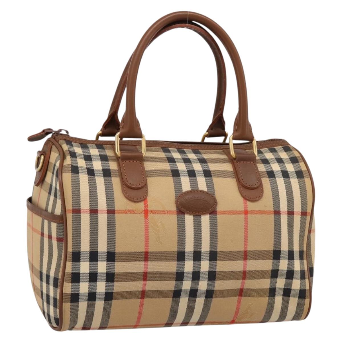 Burberrys Nova Check Hand Bag Canvas Beige Gold Auth 197677A