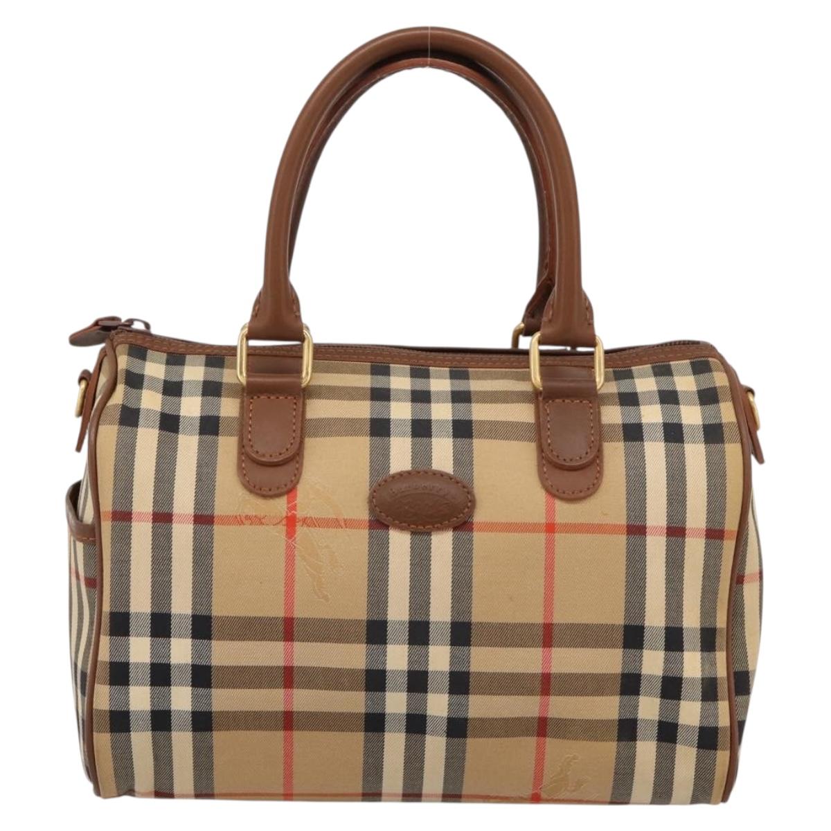 Burberrys Nova Check Hand Bag Canvas Beige Gold Auth 197677A