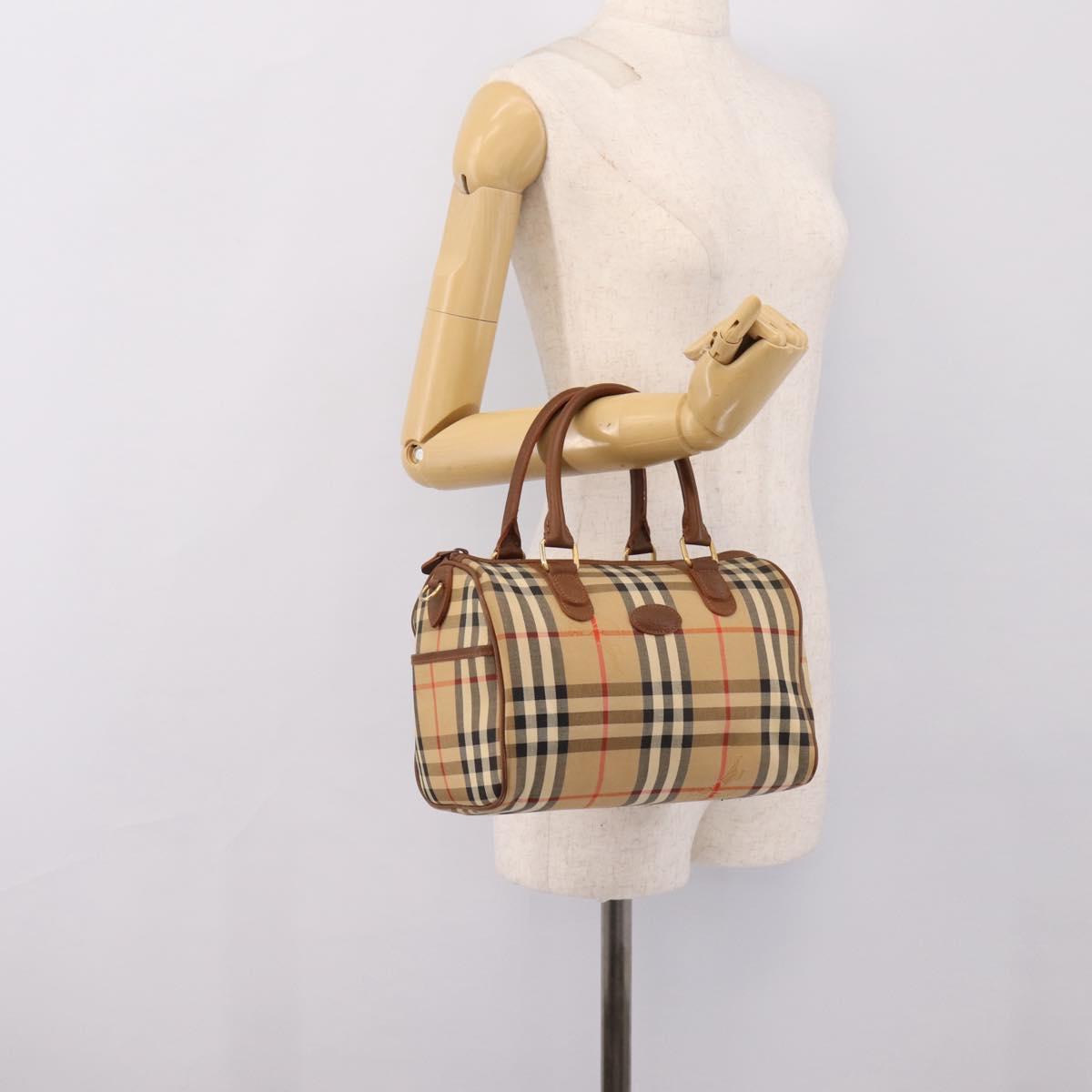 Burberrys Nova Check Hand Bag Canvas Beige Gold Auth 197677A