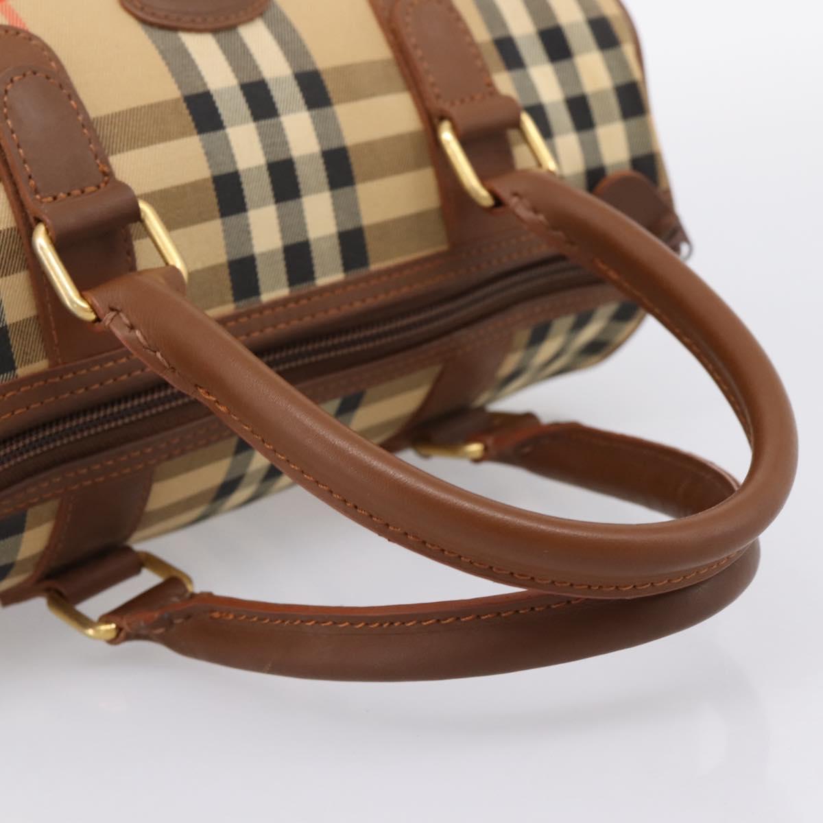 Burberrys Nova Check Hand Bag Canvas Beige Gold Auth 197677A