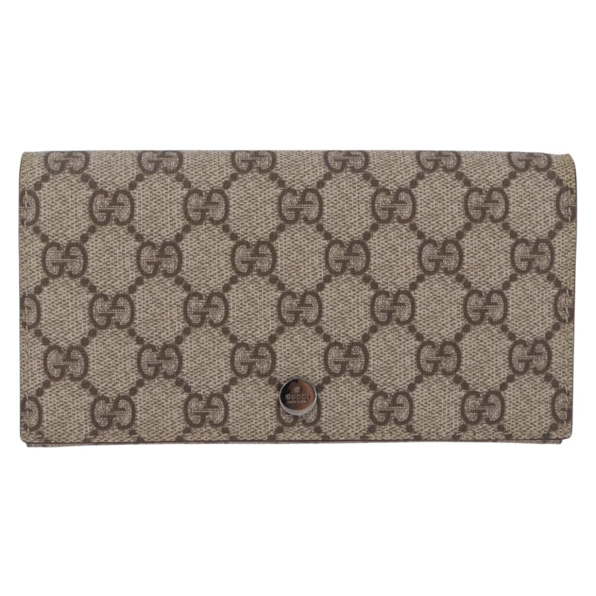 GUCCI GG Supreme Long Wallet PVC Beige Silver 115048 Auth 197678V