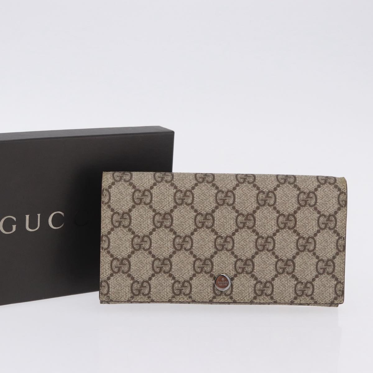 GUCCI GG Supreme Long Wallet PVC Beige Silver 115048 Auth 197678V