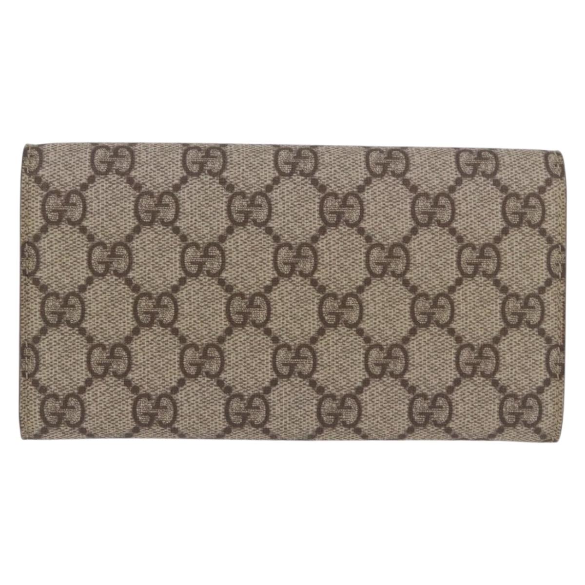 GUCCI GG Supreme Long Wallet PVC Beige Silver 115048 Auth 197678V