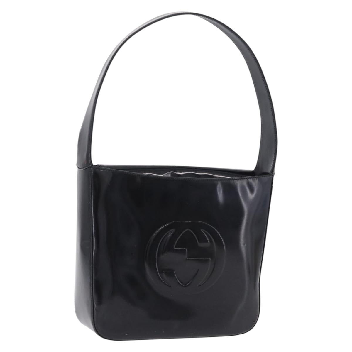GUCCI Shoulder Bag Patent Leather Black Silver 000 0506 Auth 197679