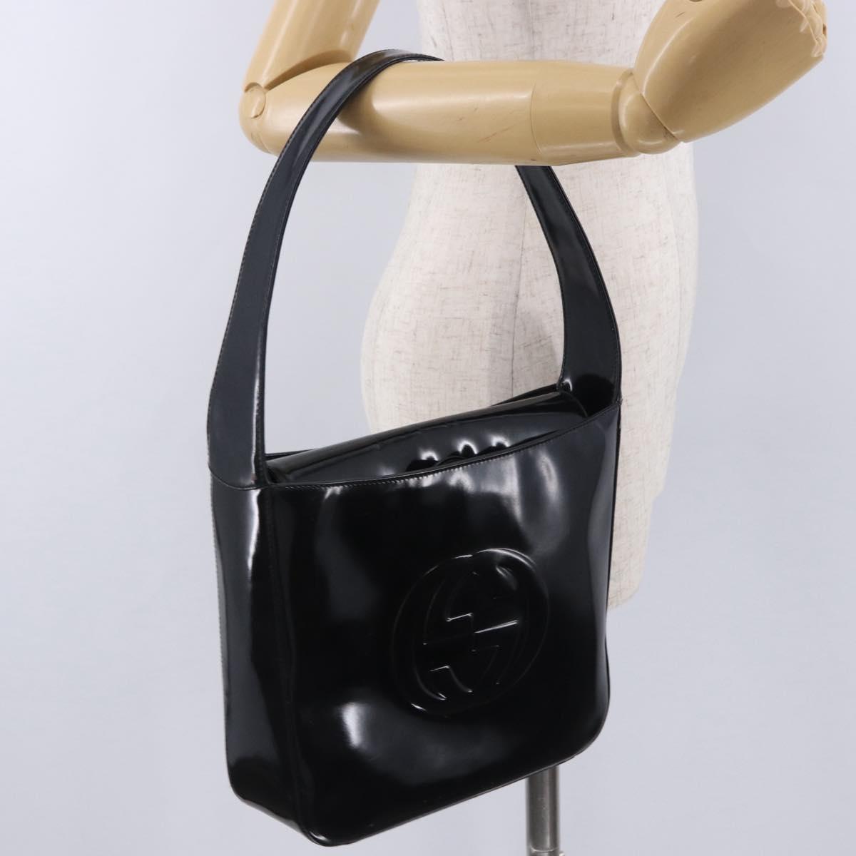GUCCI Shoulder Bag Patent Leather Black Silver 000 0506 Auth 197679