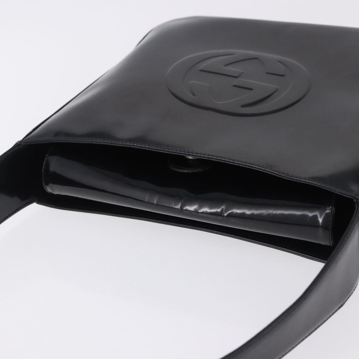 GUCCI Shoulder Bag Patent Leather Black Silver 000 0506 Auth 197679