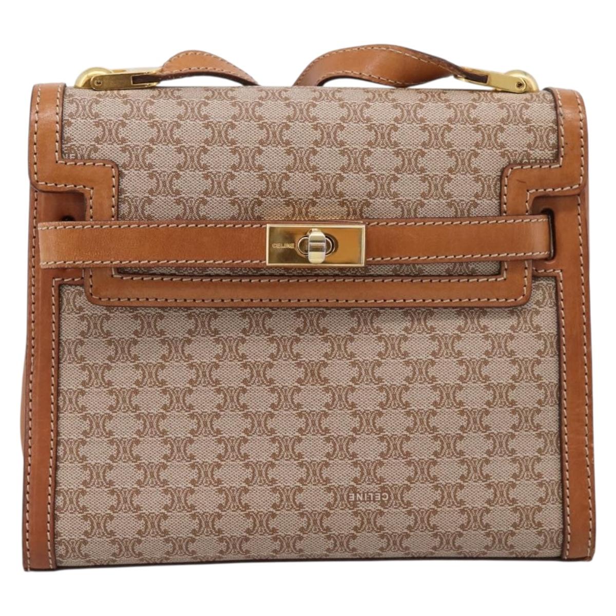 CELINE Macadam Canvas Shoulder Bag PVC Beige Gold Auth 197680V