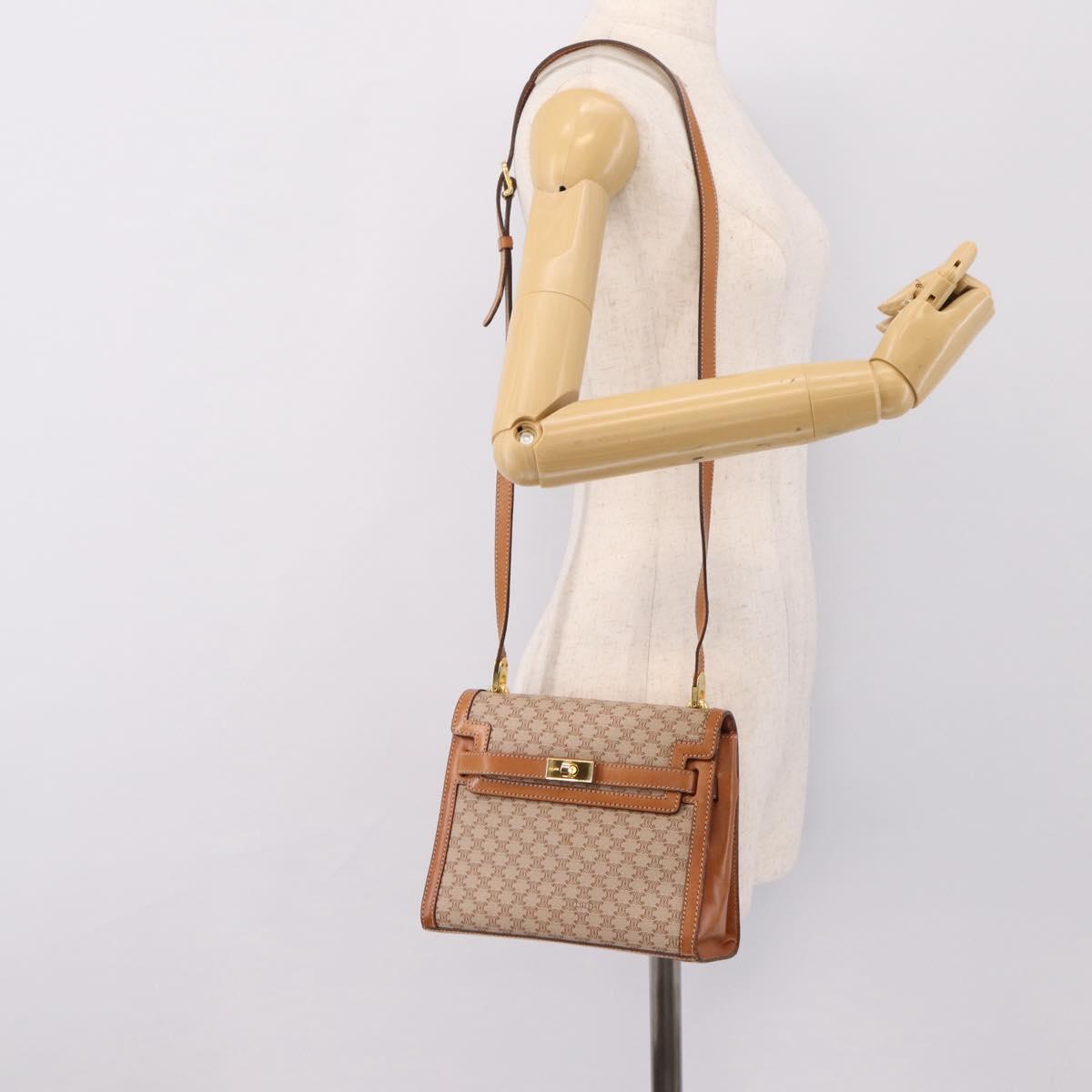 CELINE Macadam Canvas Shoulder Bag PVC Beige Gold Auth 197680V
