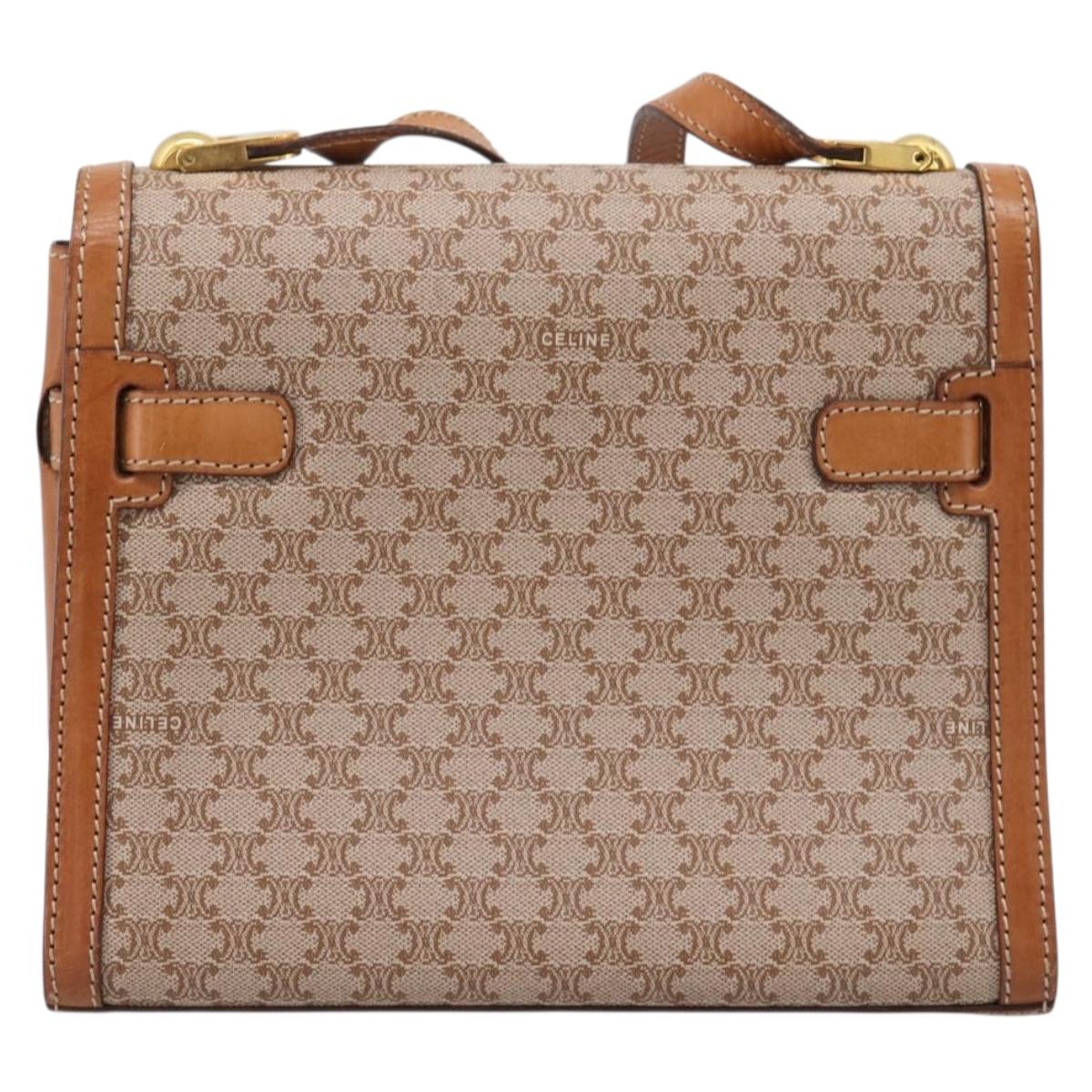 CELINE Macadam Canvas Shoulder Bag PVC Beige Gold Auth 197680V