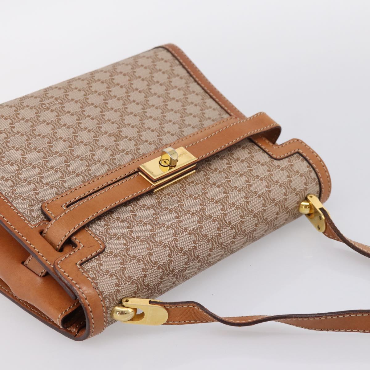CELINE Macadam Canvas Shoulder Bag PVC Beige Gold Auth 197680V