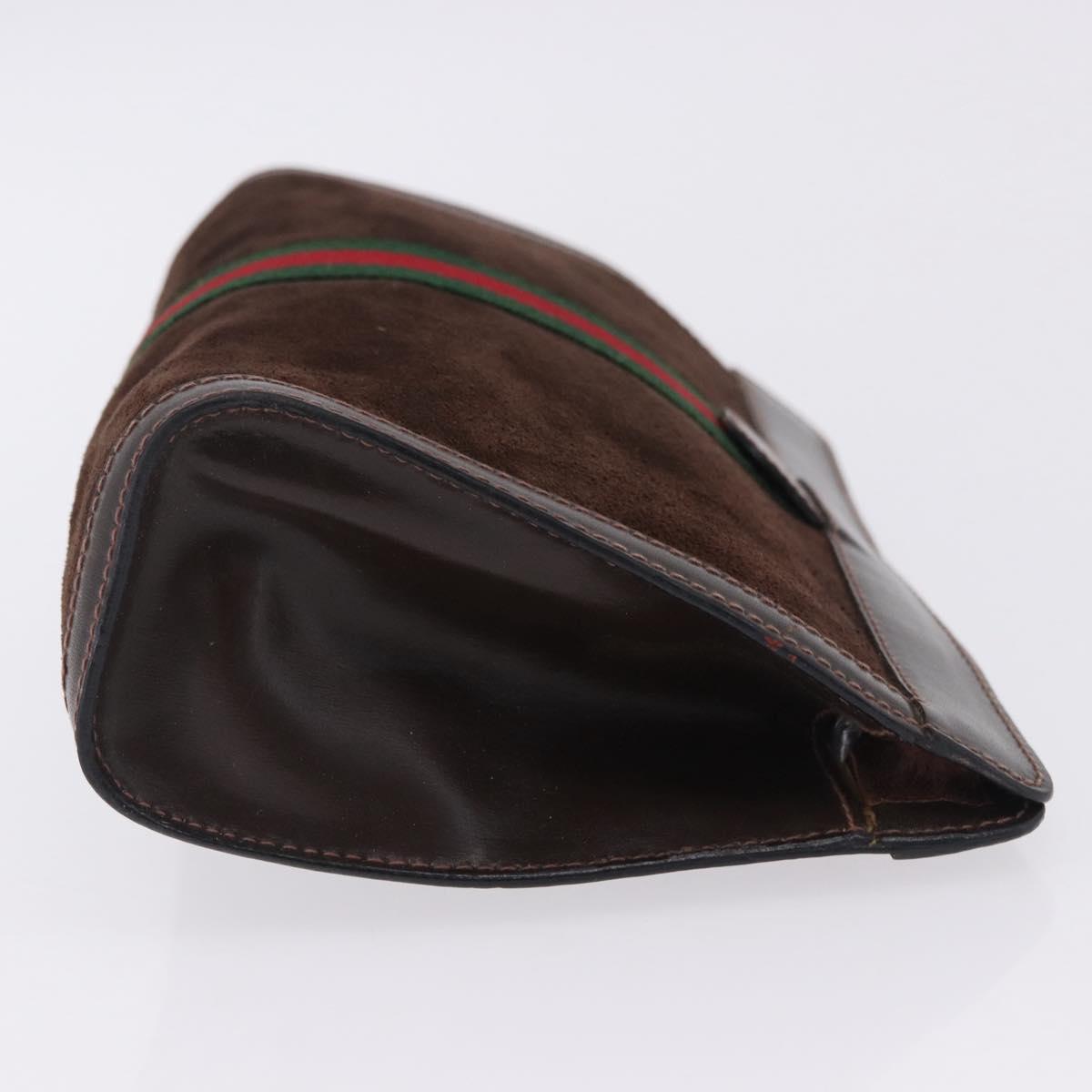 GUCCI Web Sherry Line Clutch Bag Suede Brown 67 014 2126 Auth 197682