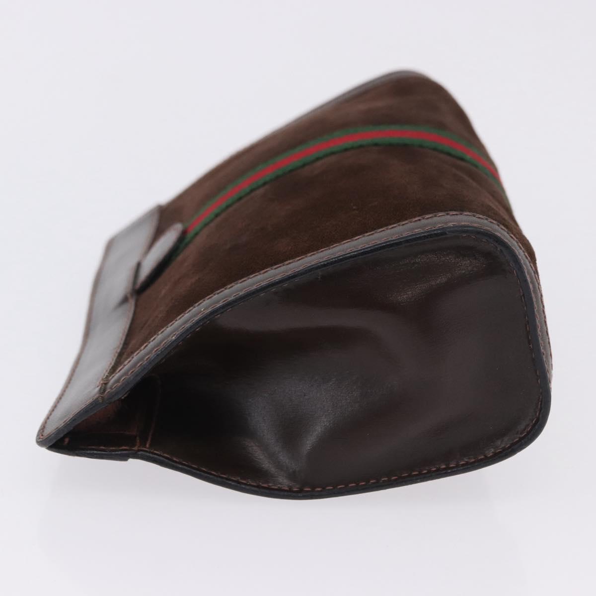 GUCCI Web Sherry Line Clutch Bag Suede Brown 67 014 2126 Auth 197682