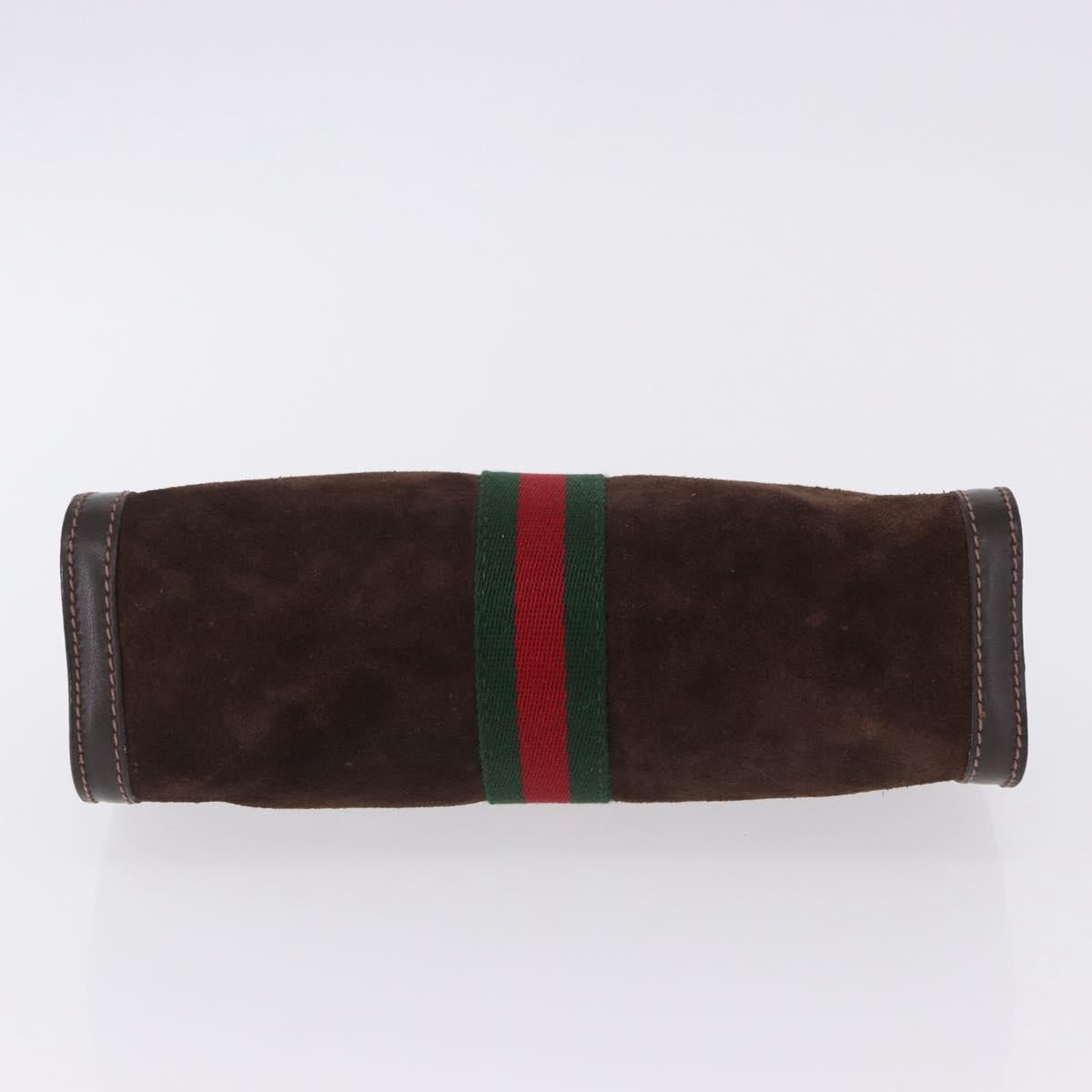 GUCCI Web Sherry Line Clutch Bag Suede Brown 67 014 2126 Auth 197682