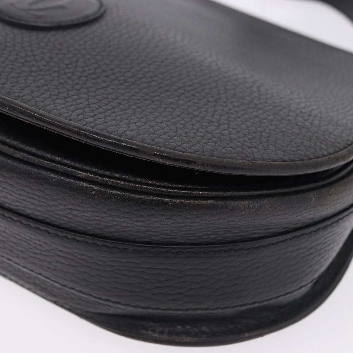 CARTIER Shoulder Bag Leather Black Gold Auth 197686