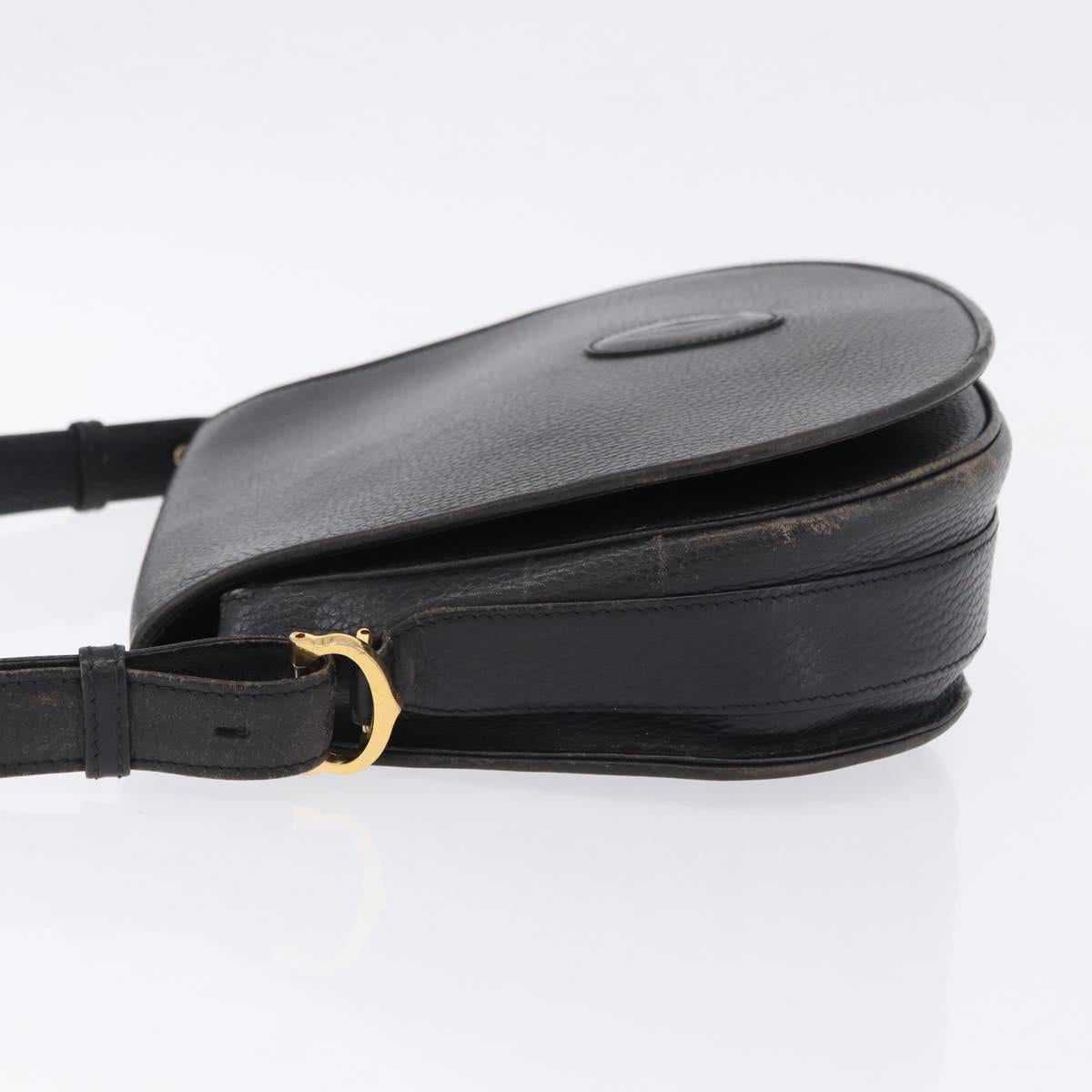 CARTIER Shoulder Bag Leather Black Gold Auth 197686