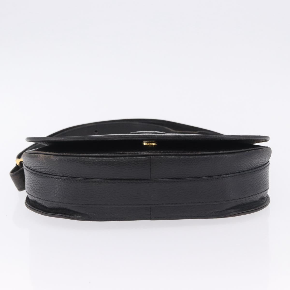 CARTIER Shoulder Bag Leather Black Gold Auth 197686