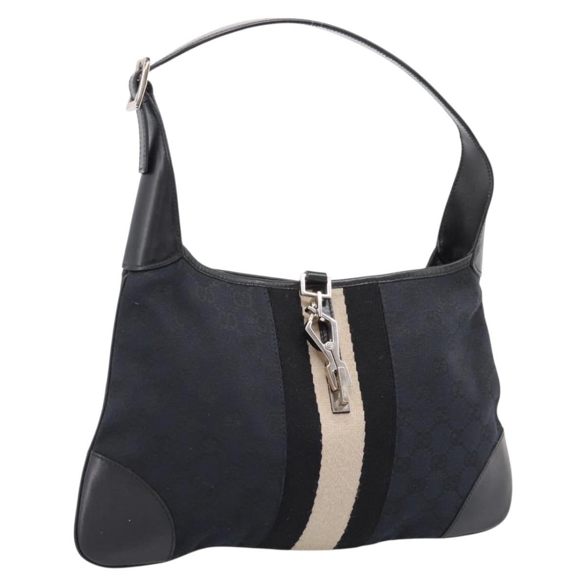 GUCCI GG Canvas Jackie Sherry Line Hand Bag Black Silver 001 4057 Auth 197688