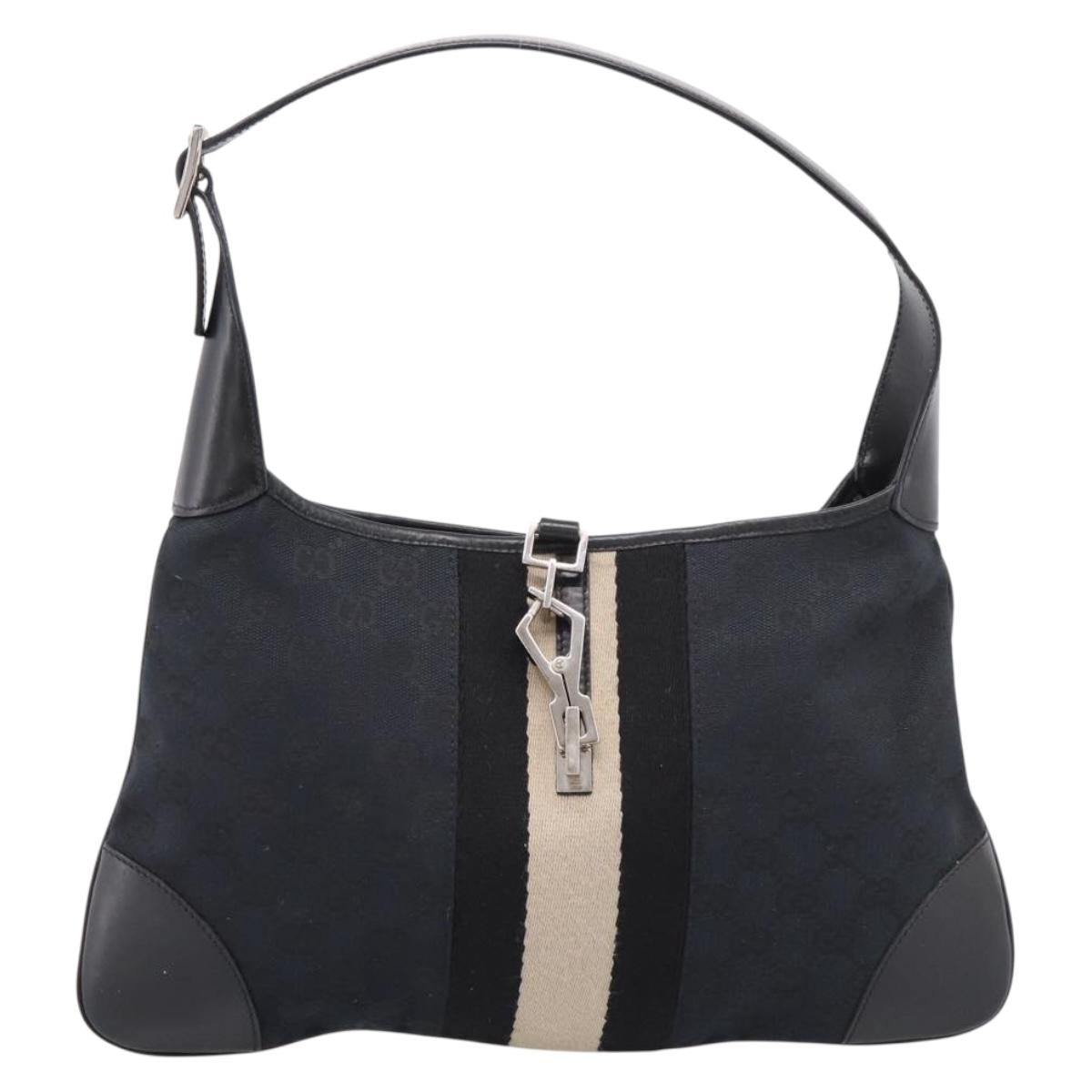 GUCCI GG Canvas Jackie Sherry Line Hand Bag Black Silver 001 4057 Auth 197688