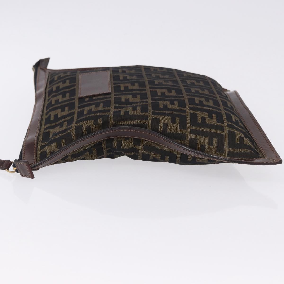 FENDI Zucca Canvas Pouch Black Brown Auth 197691