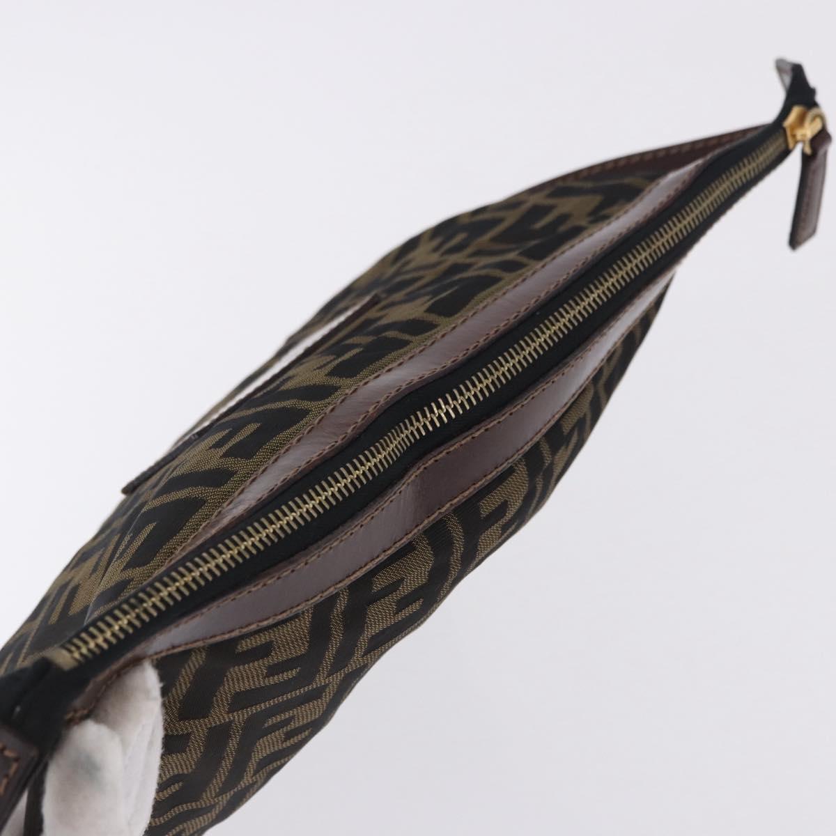 FENDI Zucca Canvas Pouch Black Brown Auth 197691