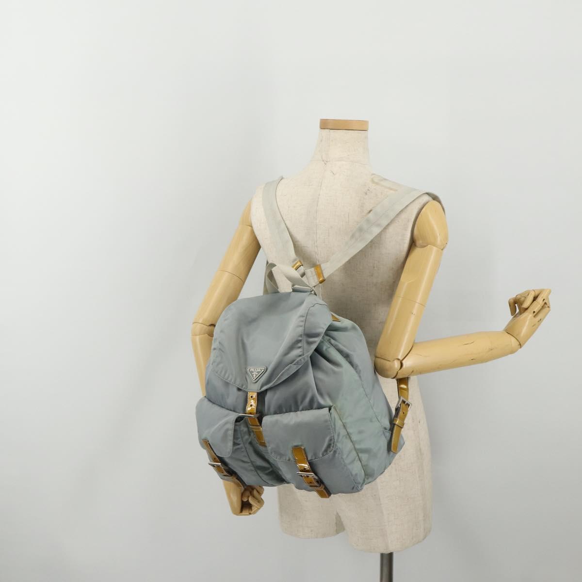 PRADA Backpack Nylon Gray Silver Auth 197693
