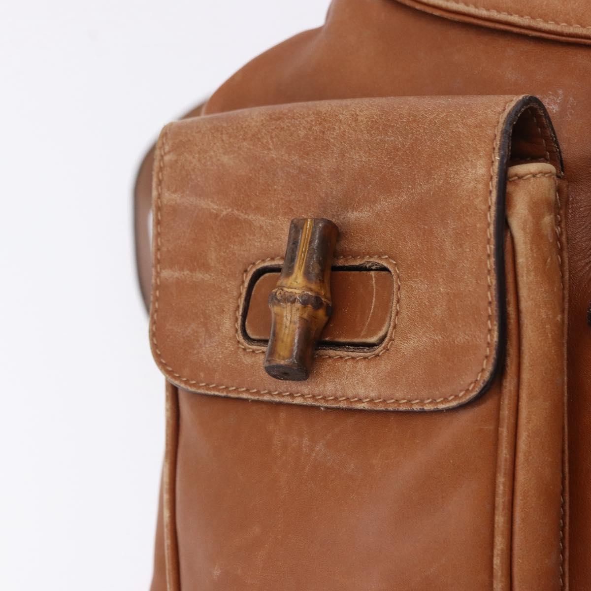 GUCCI Bamboo Backpack Leather Brown Gold 003 2058 0016 Auth 197694