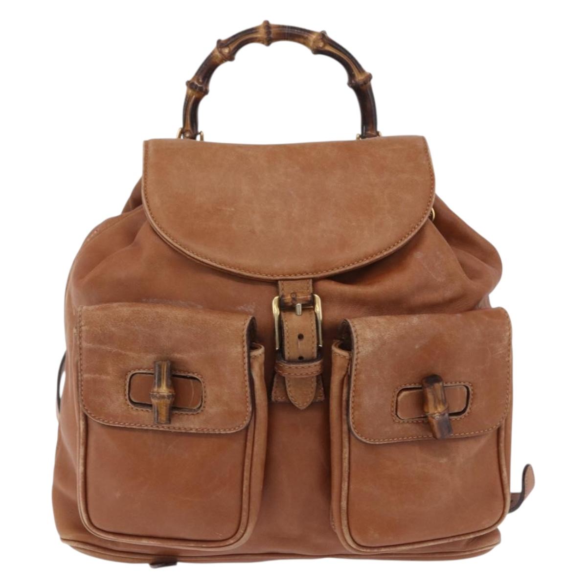GUCCI Bamboo Backpack Leather Brown Gold 003 2058 0016 Auth 197694